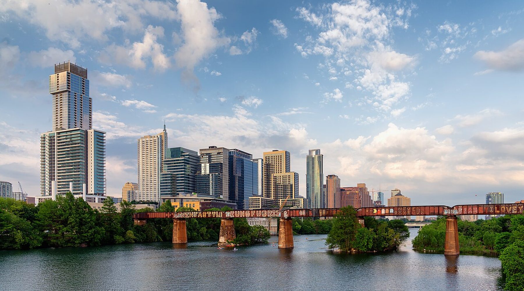 The downtown Austin skyline above Lady Bird Lake
