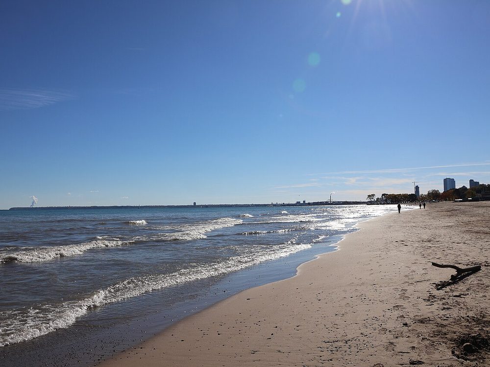 Waves on the Lake Michigan shore at Bradford Beach in Milwaukee